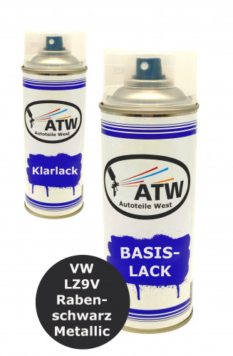 Autolack für VW LZ9V Rabenschwarz Metallic +400ml Klarlack Set